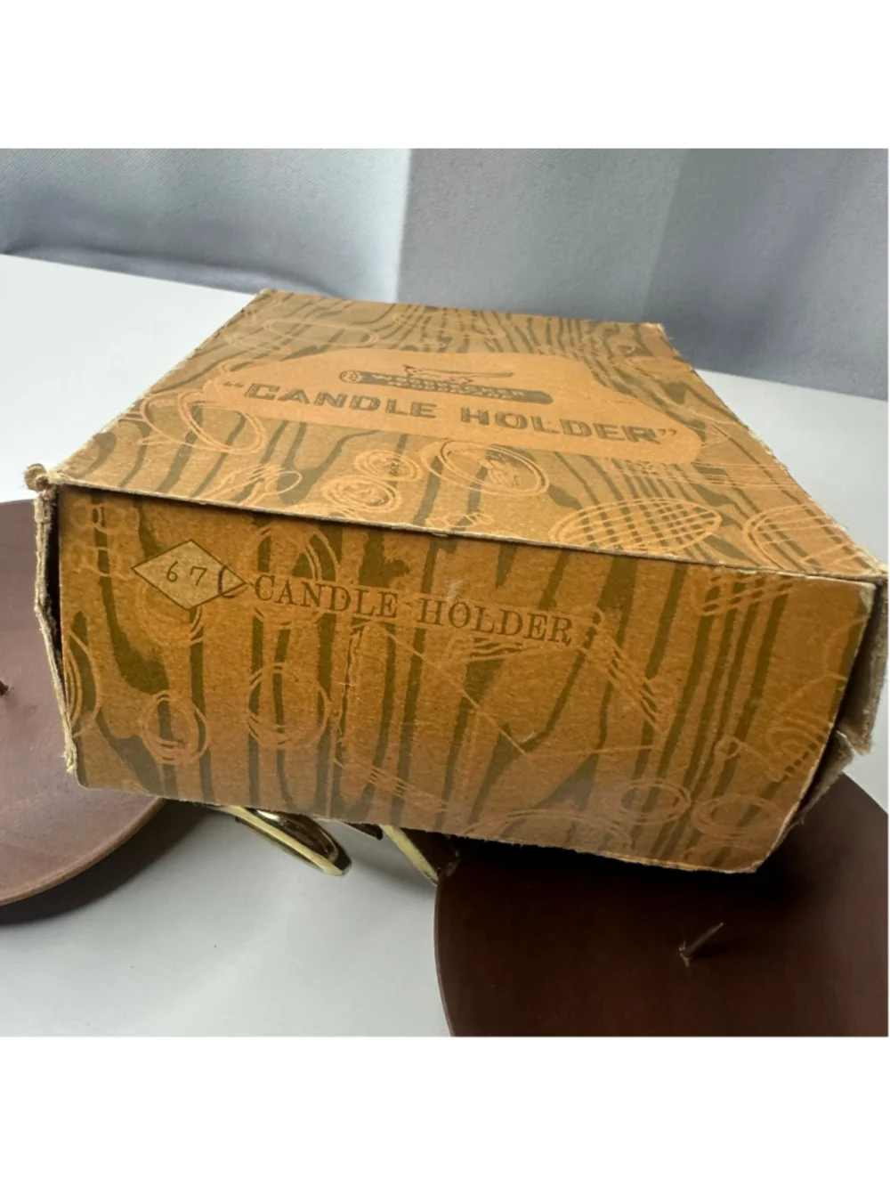 New Vintage Mid-Century Woodpecker Woodware Candle Holders Pair w Original Box